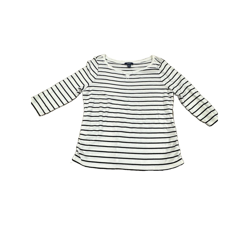 Chaps Women's XL White/Black Striped Knit Cotton Boat Neck 3/4 Sleeve Top